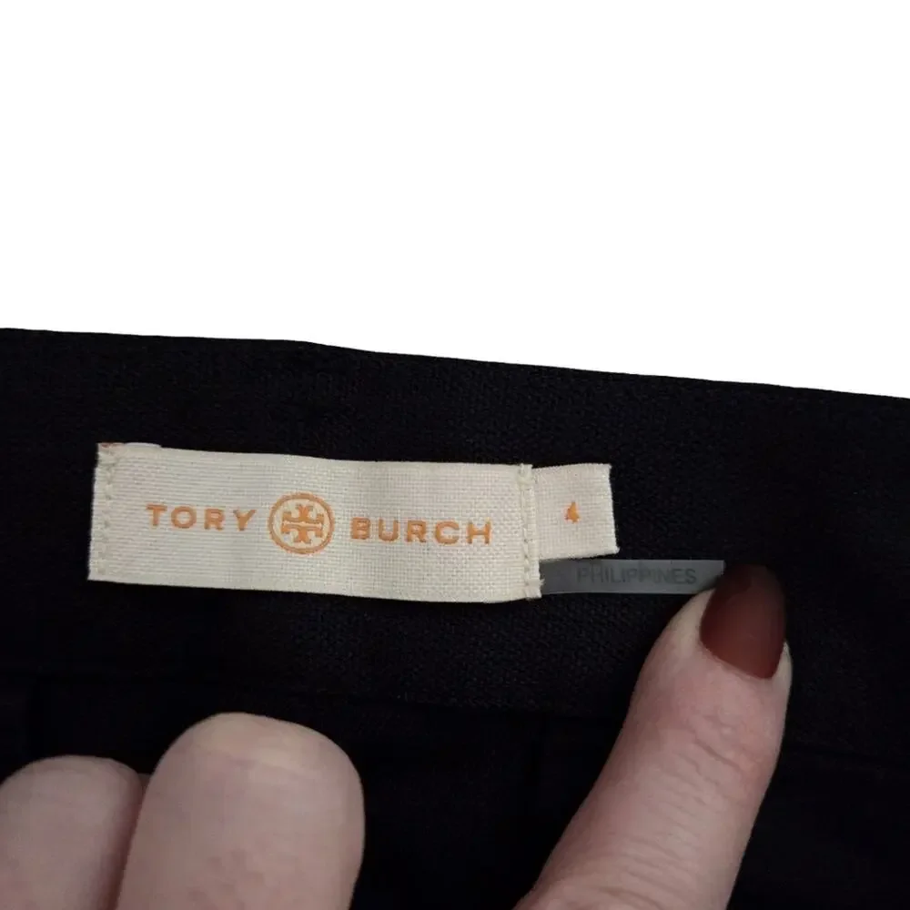 Tory Burch | Navy Blue Wool Center Press Stretch Trousers - small hole